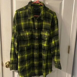 BP Black and neon green Plaid Button-Down Shirt